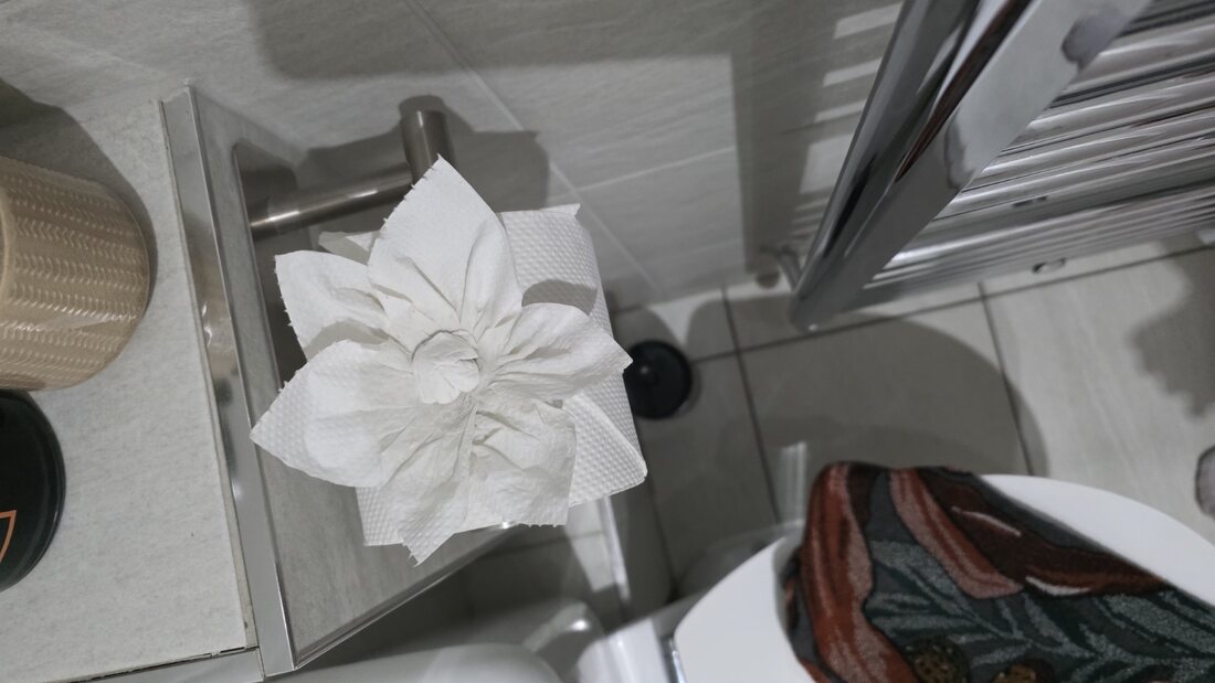 Toilet roll folded into a decorative flower